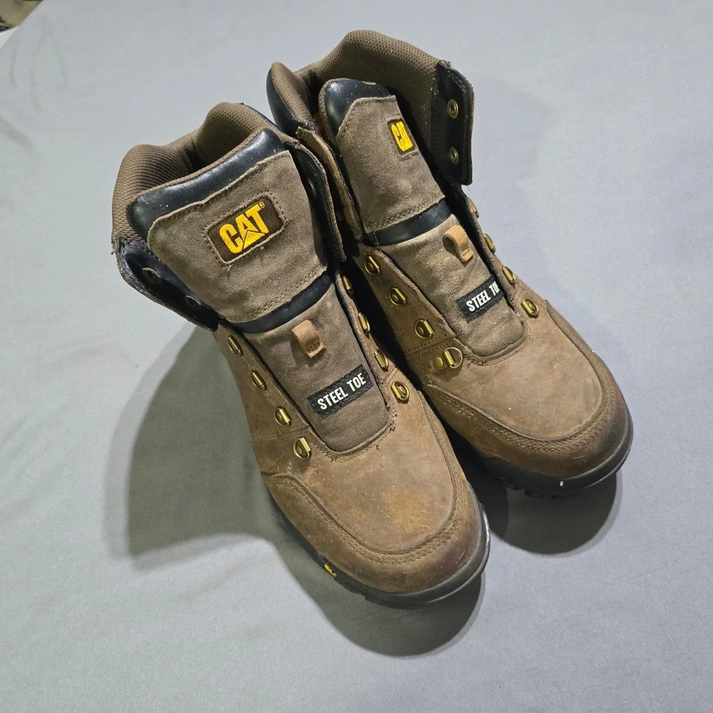 Caterpillar Steel Toe Work Boots Mens 14 Outline Brown Leather P90803